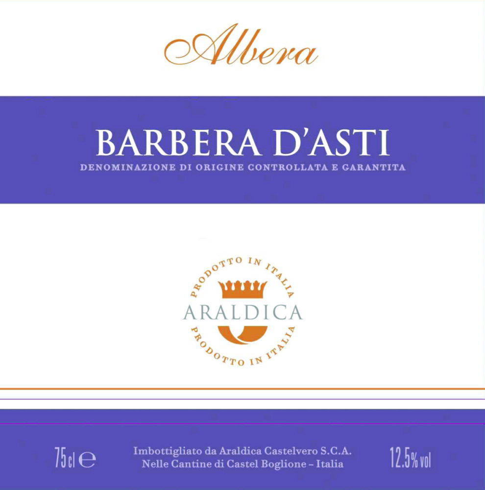 Albera Barbera d'Asti purple wine label