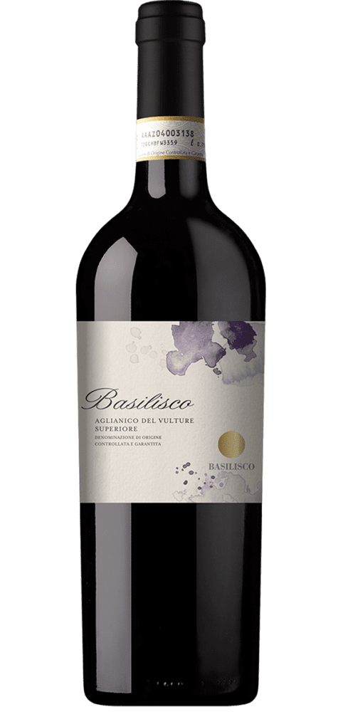 Bottle of Basilisco Aglianico red wine