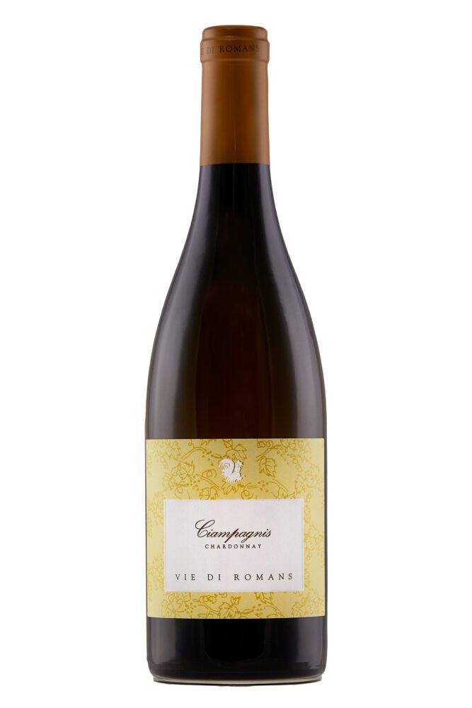 Bottle of Chardonnay with yellow label