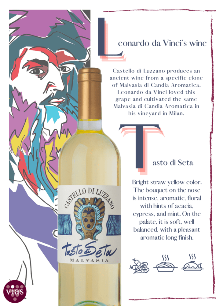 Bottle of white wine with colorful illustration