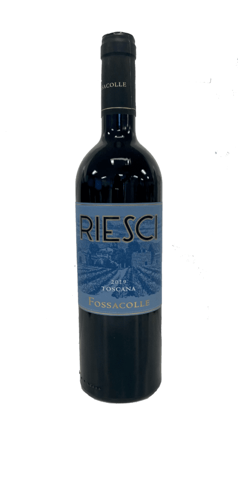 Red wine bottle with blue label
