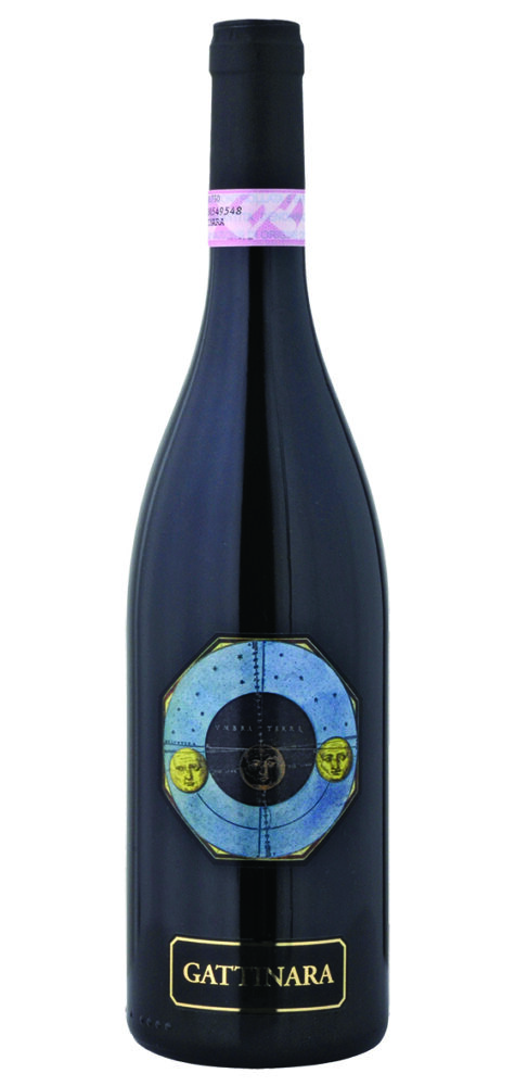 Gattinara wine bottle with blue circular label