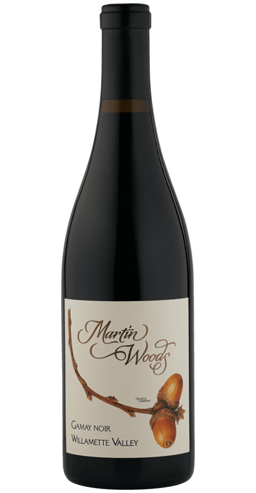 Bottle of Gamay Noir wine, acorn label