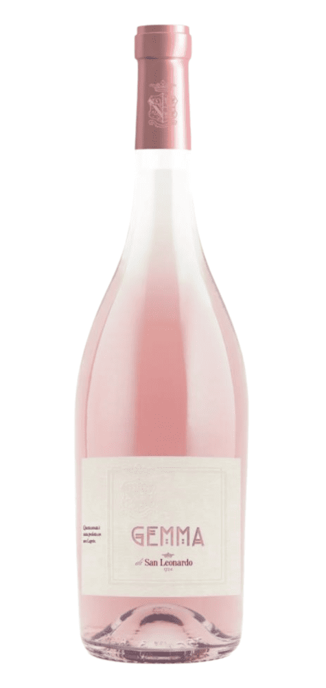 Bottle of pink rosé wine with label