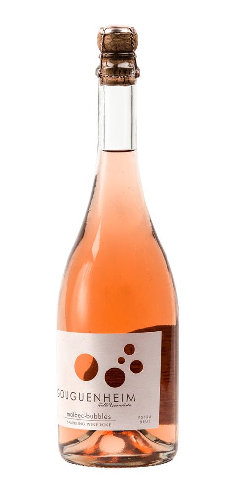 Rosé sparkling wine bottle with cork