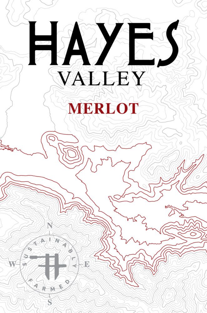 Hayes Valley Merlot label with contour map