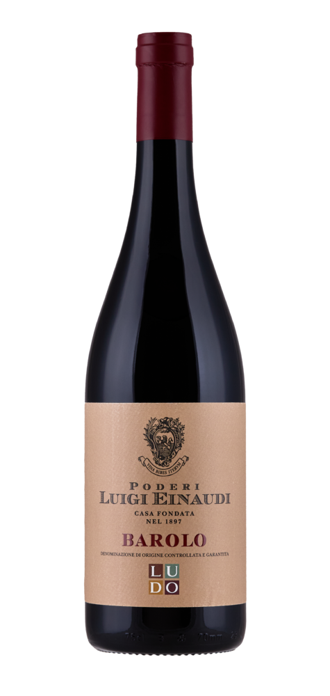 Bottle of red wine with beige label