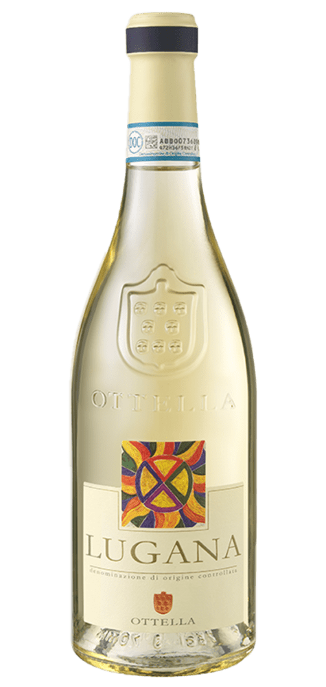 Ottella Lugana white wine bottle with colorful label