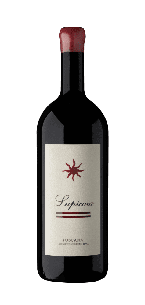 Bottle of Lupicaia Toscana red wine