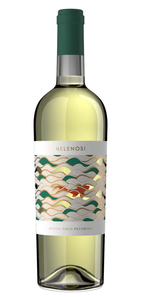 Bottle of white wine with patterned label