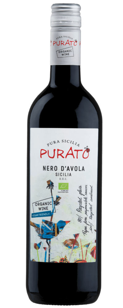 Bottle of organic Purato Nero d'Avola wine
