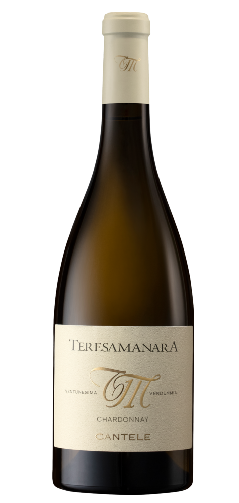 Bottle of Chardonnay wine with cream label