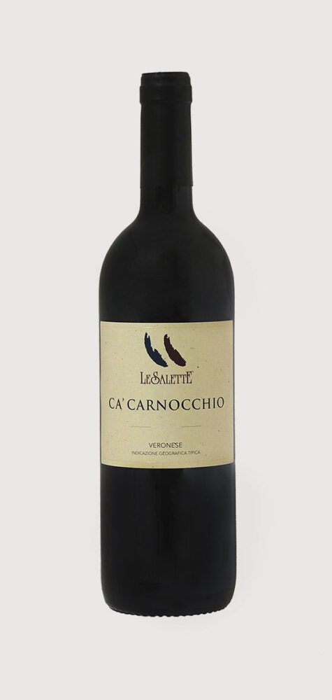 Wine bottle with beige label.