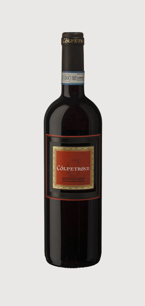 Red wine bottle with label "Còlpetrone".