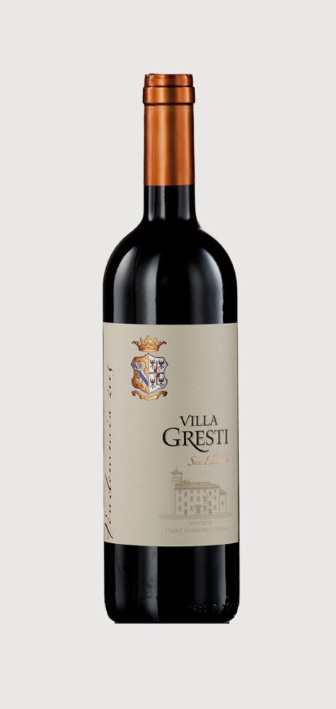 Villa Gresti wine bottle with label.
