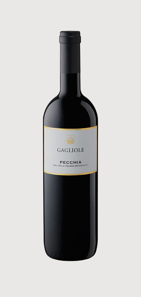 Wine bottle with label on white background.
