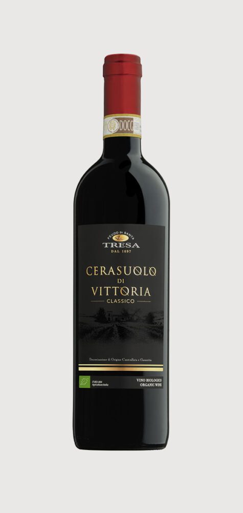 Red wine bottle with Cerasuolo di Vittoria label.