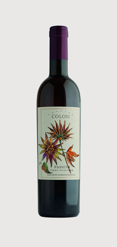 Bottle of Colosi Passito wine.