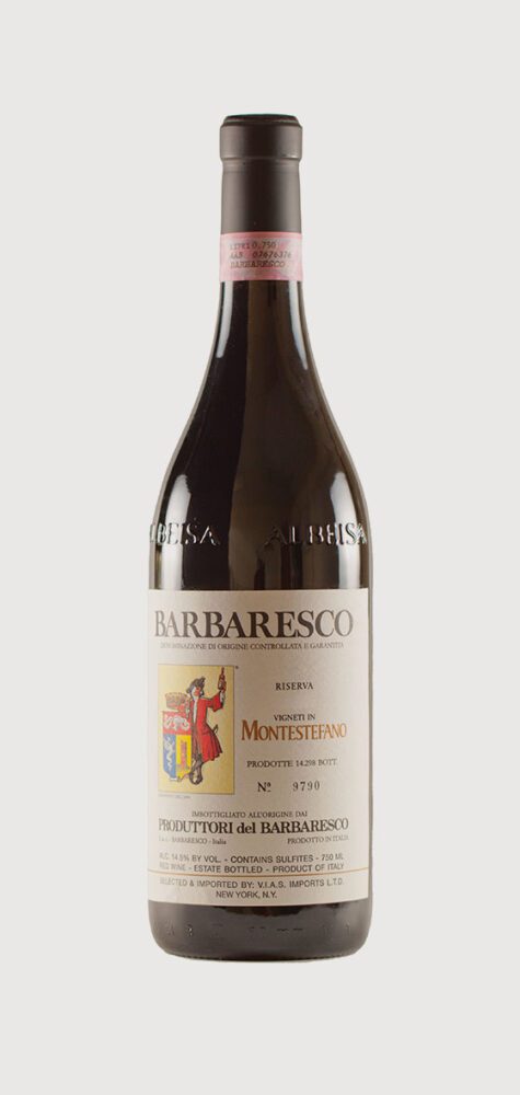 Barbaresco wine bottle with label.