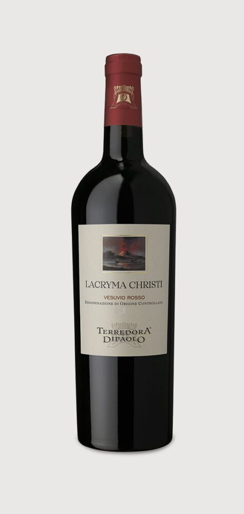 Red wine bottle with Lacryma Christi label.