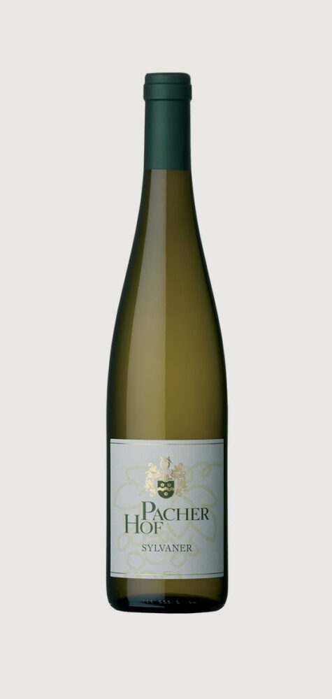 Green wine bottle with Pacher Hof label.