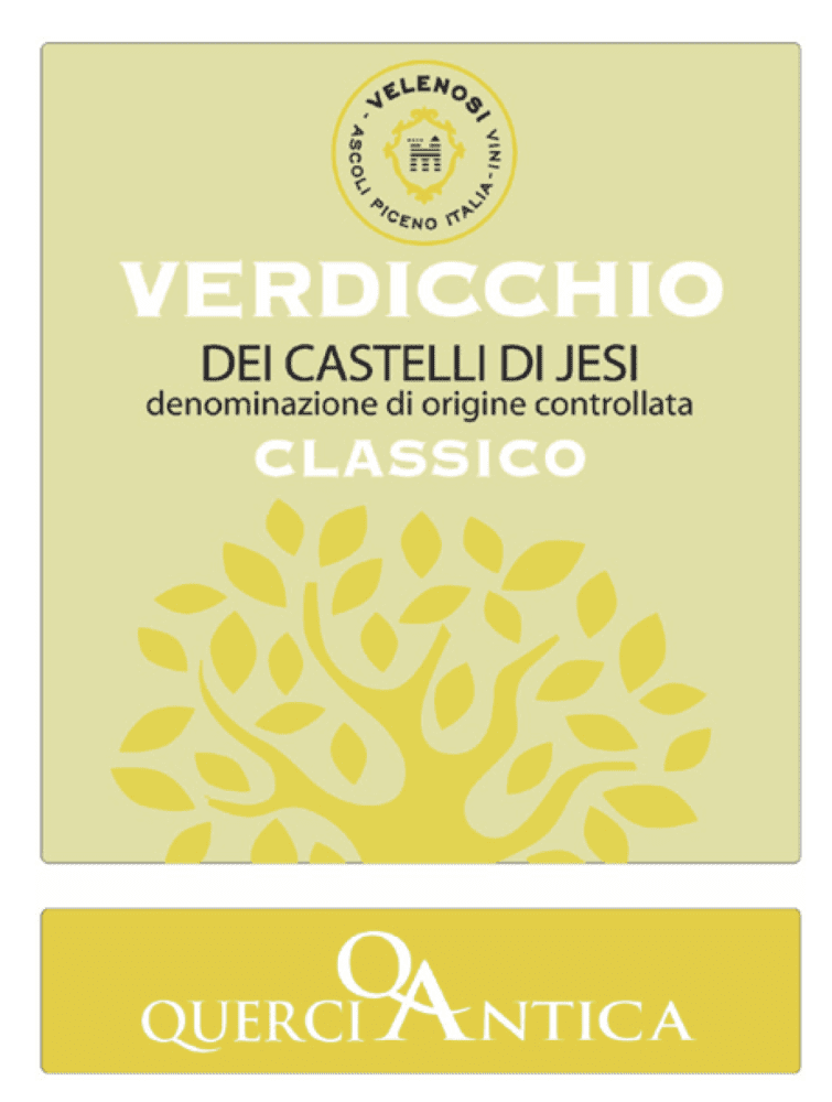 Verdicchio wine label with yellow tree design