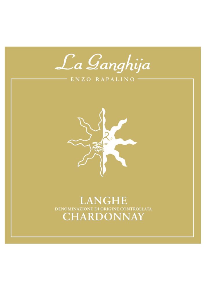 Gold Langhe Chardonnay wine label with sun