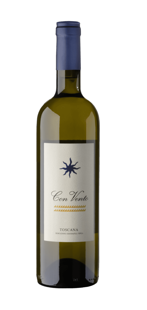 Green wine bottle with white label