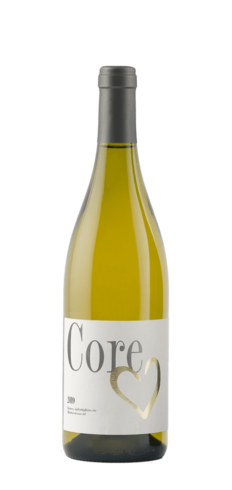 White wine bottle labeled Core with gold heart