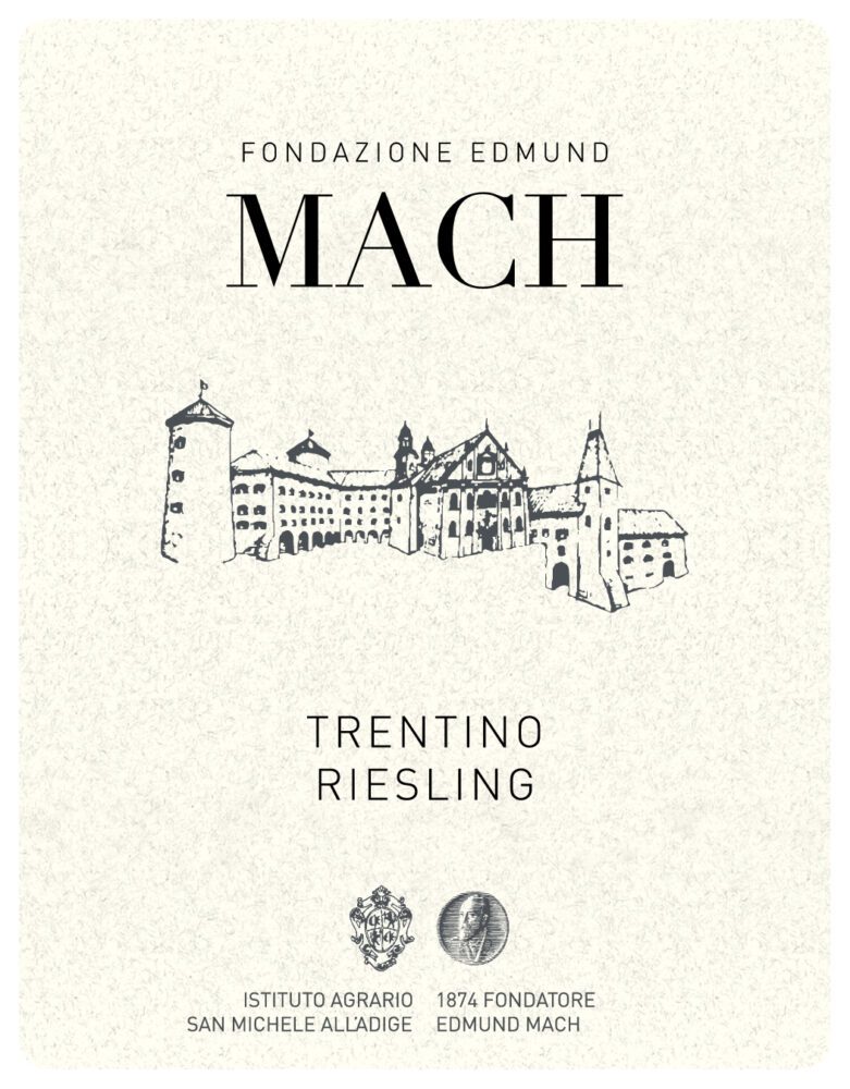 Trentino Riesling wine label with building sketch