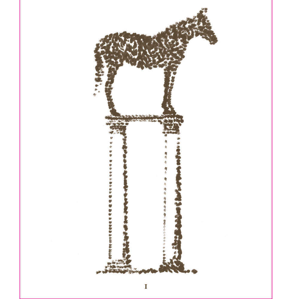 Dotted horse silhouette standing on tall pillars