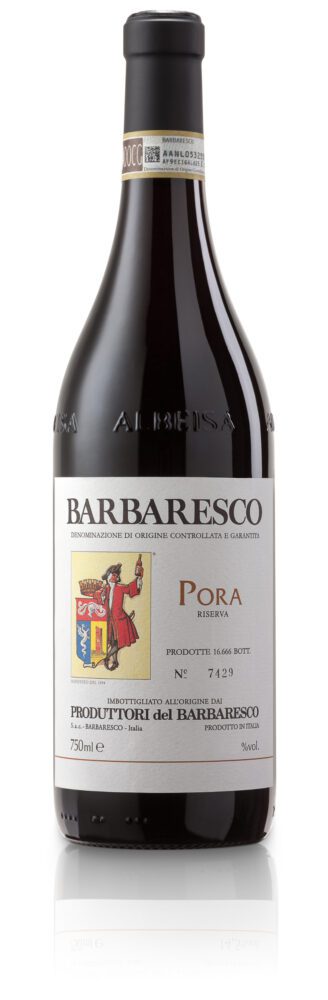 Bottle of Barbaresco Pora red wine